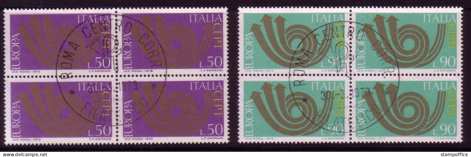 ITALIEN MI-NR. 1409-1410 O 4er BLOCK EUROPA 1973 - POSTHORN - 1973