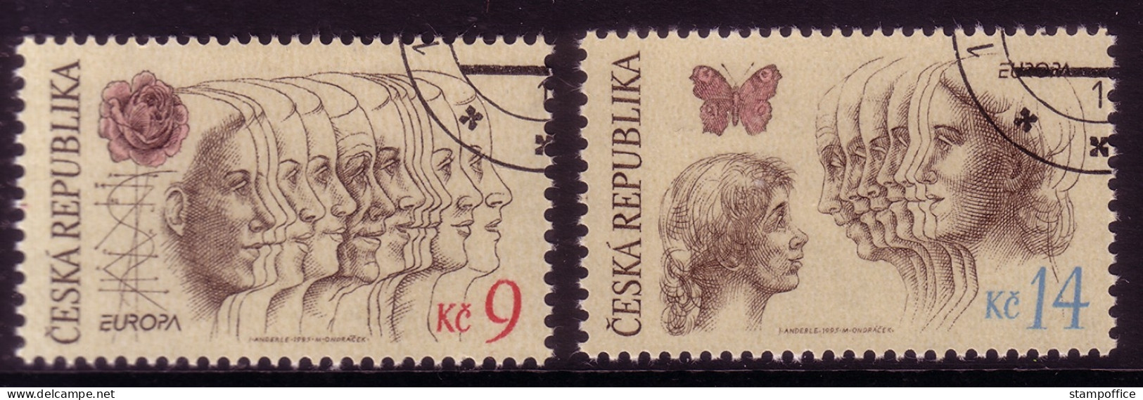 TSCHECHISCHE REPUBLIK MI-NR. 76-77 GESTEMPELT(USED) EUROPA 1995 FRIEDEN Und FREIHEIT ROSE SCHMETTERLING - 1995