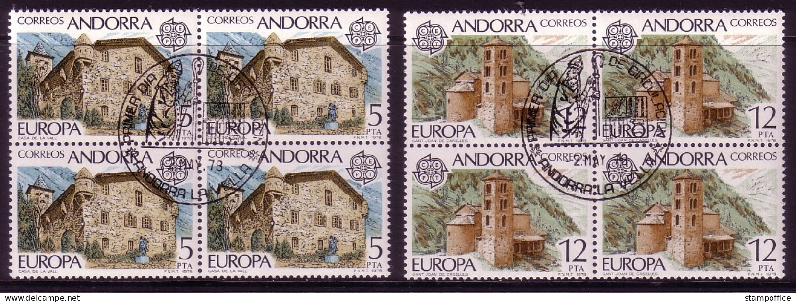 ANDORRA SPANISCH MI-NR. 115-116 GESTEMPELT(USED) 4er BLOCK EUROPA 1978 BAUDENKMÄLER - 1978
