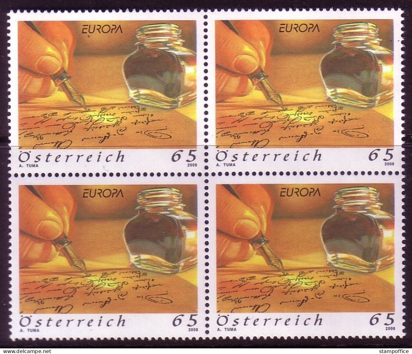 ÖSTERREICH MI-NR. 2752 POSTFRISCH(MINT) 4er BLOCK EUROPA 2008 - BRIEFESCHREIBEN - 2008