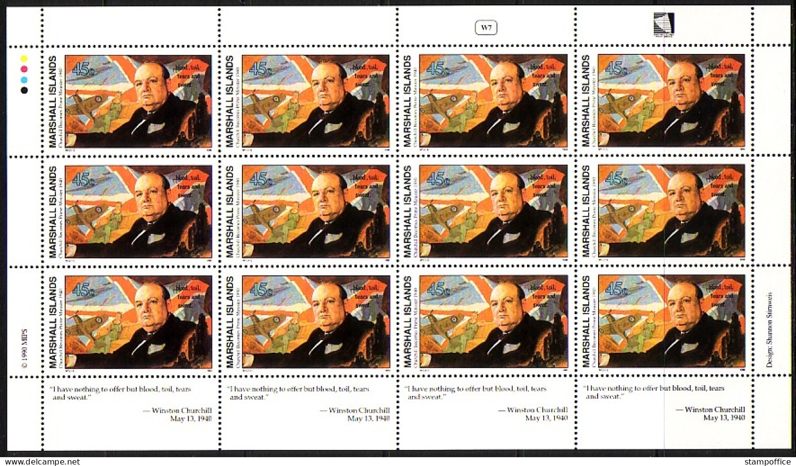 MARSHALL-INSELN MI-NR. 302 POSTFRISCH(MINT) KLEINBOGEN GESCHICHTE DES 2. WELTKRIEGS(VII) PRÄSIDENTENWAHL VON CHURCHILL - Marshall Islands