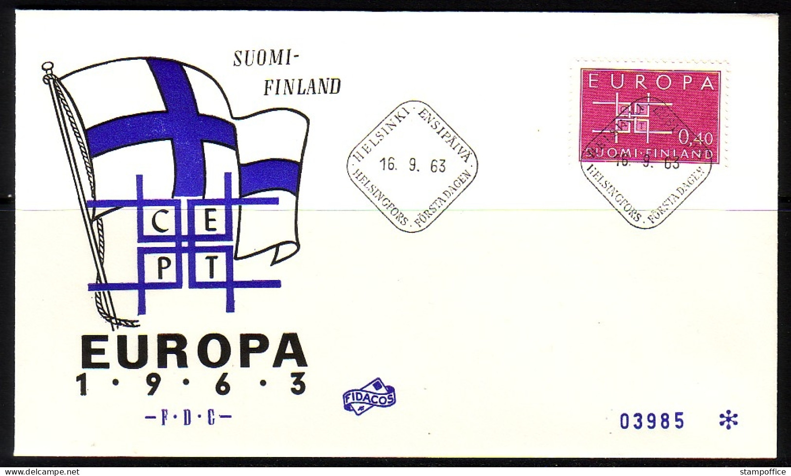 FINNLAND MI-NR. 576 FDC EUROPA CEPT 1963 FLAGGE - FDC