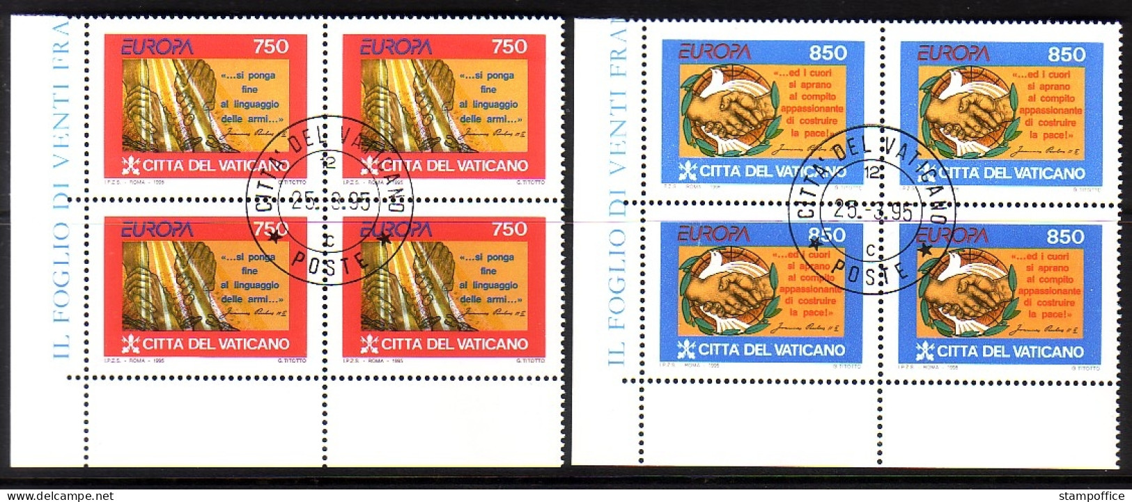 VATIKAN MI-NR. 1141-1142 GESTEMPELT(USED) 4er BLOCK EUROPA 1995 FRIEDEN Und FREIHEIT - 1995