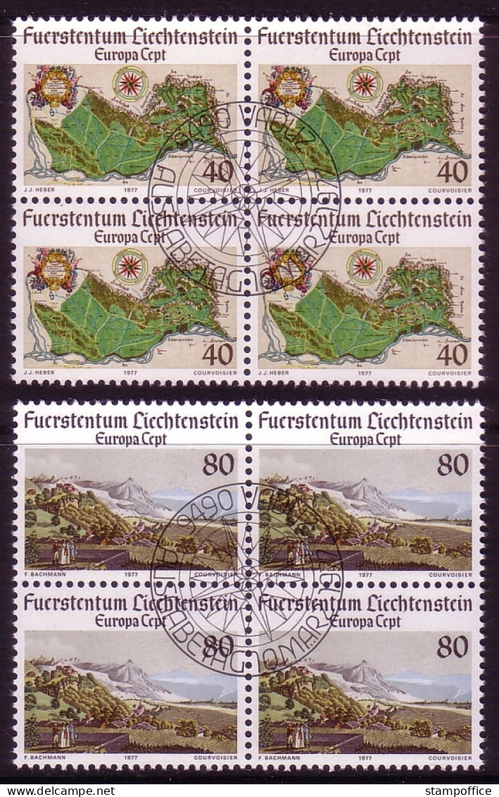 LIECHTENSTEIN MI-NR. 667-668 GESTEMPELT(USED) 4er BLOCK EUROPA 1977 LANDSCHAFTEN - 1977