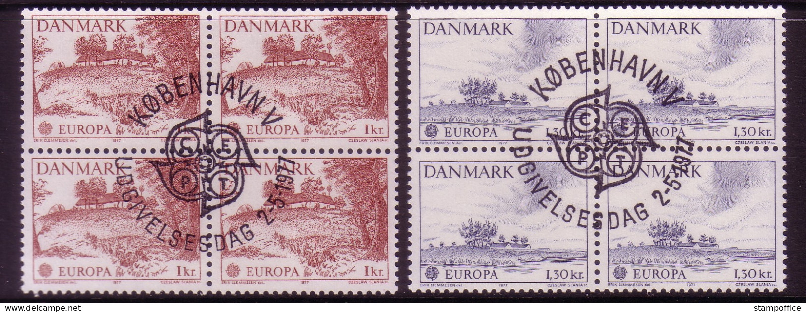 DÄNEMARK MI-NR. 639-640 O 4er BLOCK EUROPA 1977 - LANDSCHAFTEN - 1977