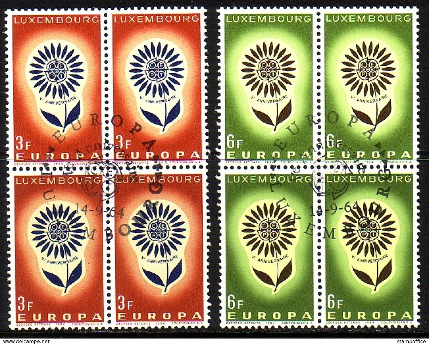 LUXEMBOURG MI-NR. 697-698 GESTEMPELT(USED) 4er BLOCK EUROPA 1964 STILISIERTE BLUME - 1964