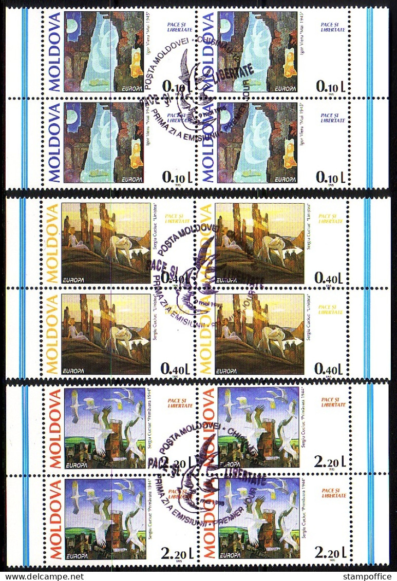 MOLDAWIEN MI-NR. 164-166 GESTEMPELT(USED) 4er BLOCK EUROPA 1995 FRIEDEN Und FREIHEIT GEMÄLDE - 1995