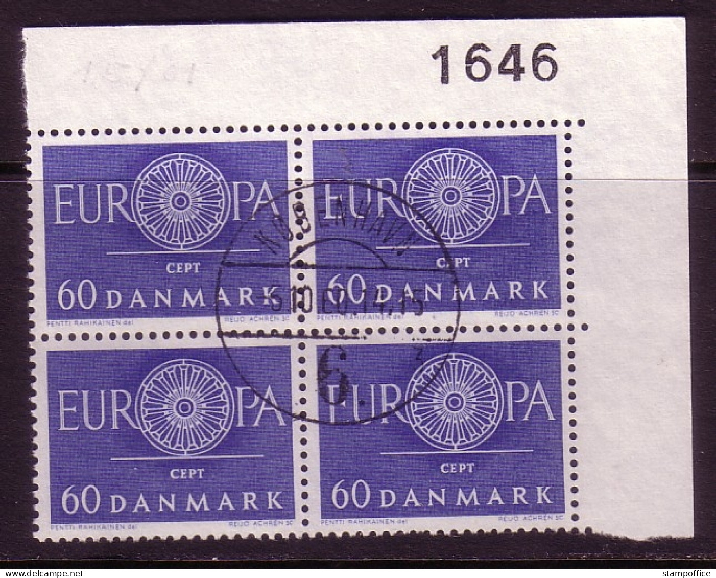 DÄNEMARK MI-NR. 386 O 4er BLOCK EUROPA 1960 - WAGENRAD - 1960