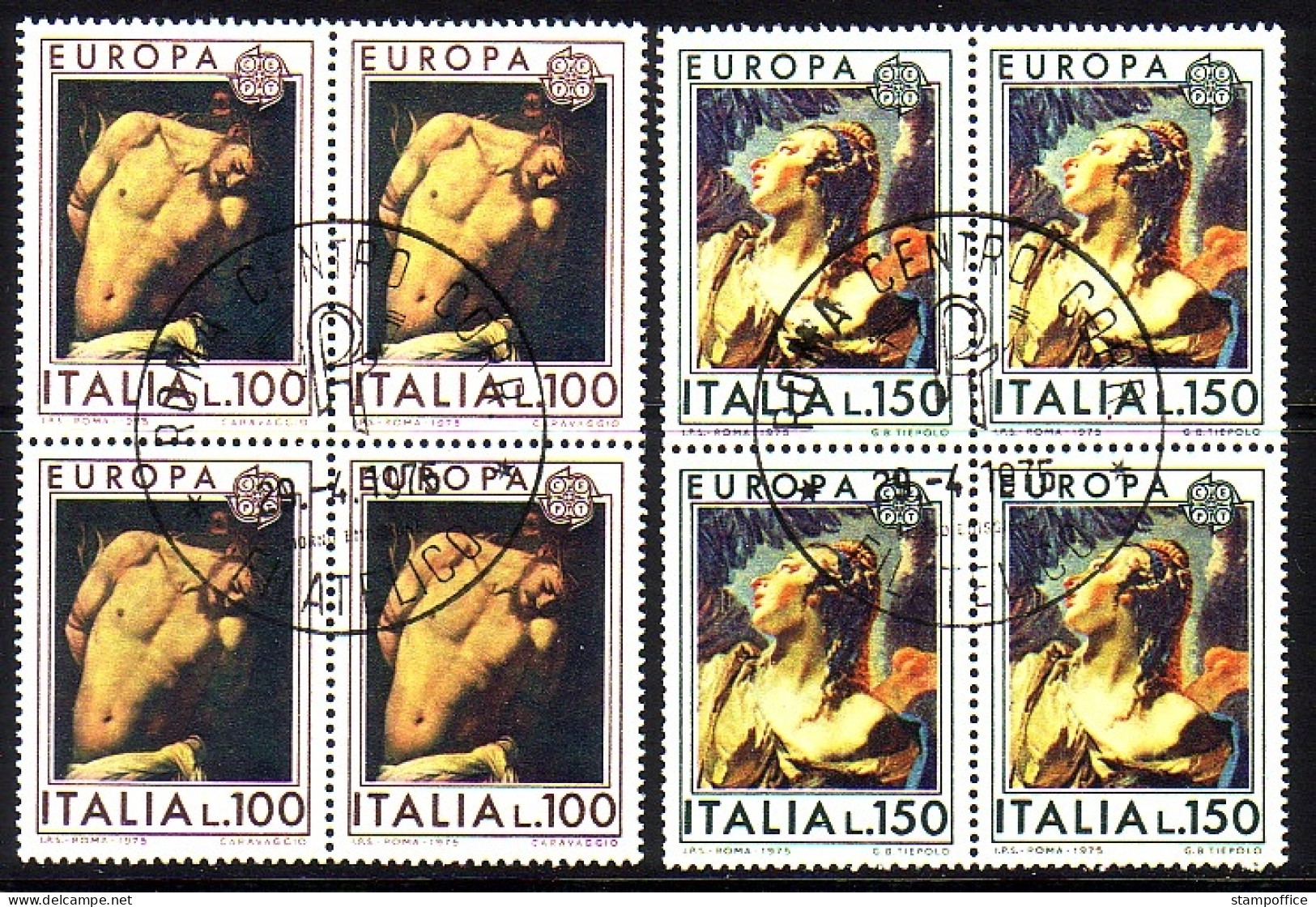 ITALIEN MI-NR. 1489-1490 O 4er BLOCK EUROPA 1975 - GEMÄLDE MICHELANGELO UND TIEPOLO - 1975