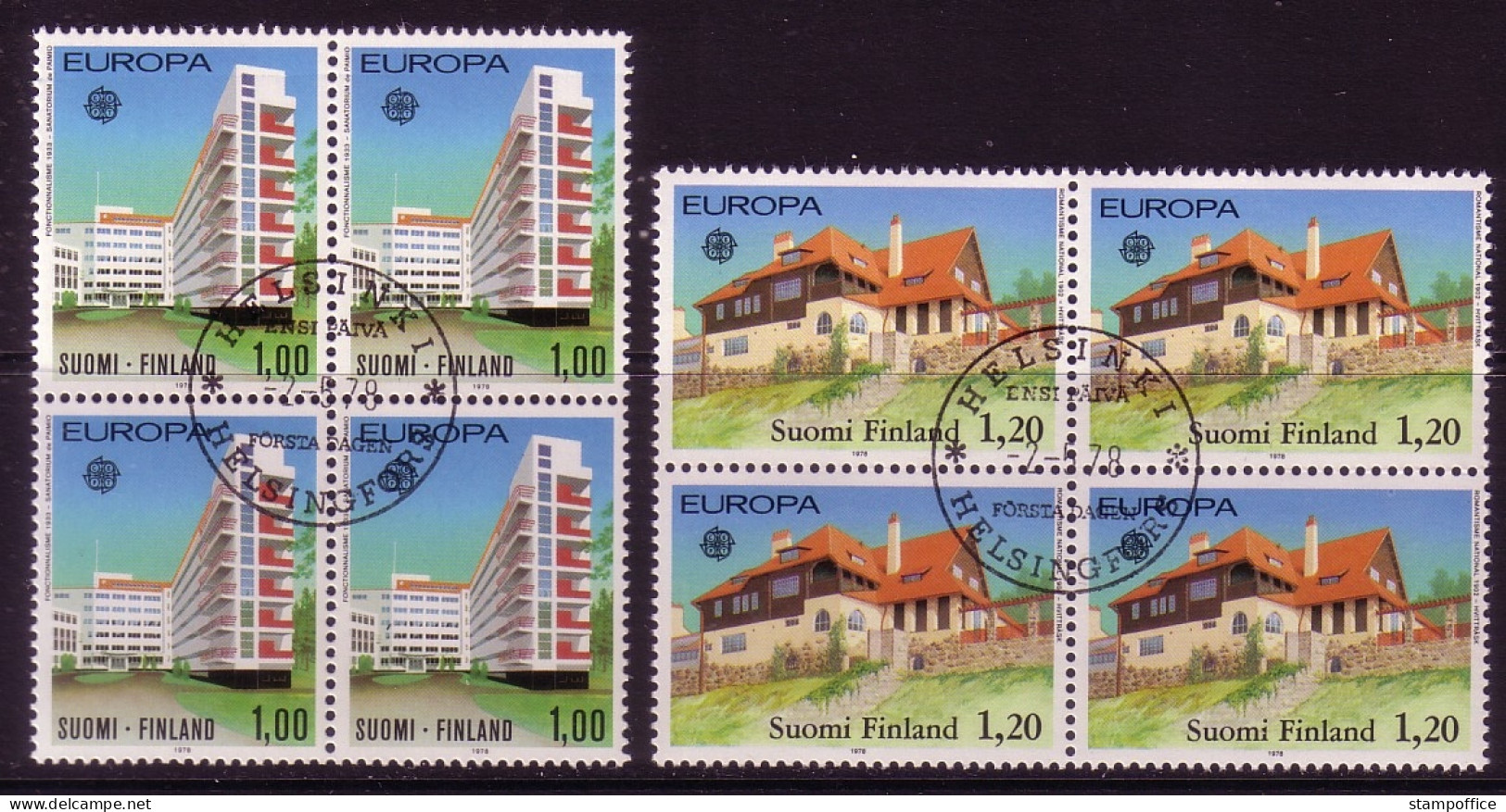 FINNLAND MI-NR. 825-826 GESTEMPELT(USED) 4er BLOCK EUROPA 1978 BAUDENKMÄLER SANATORIUM - 1978