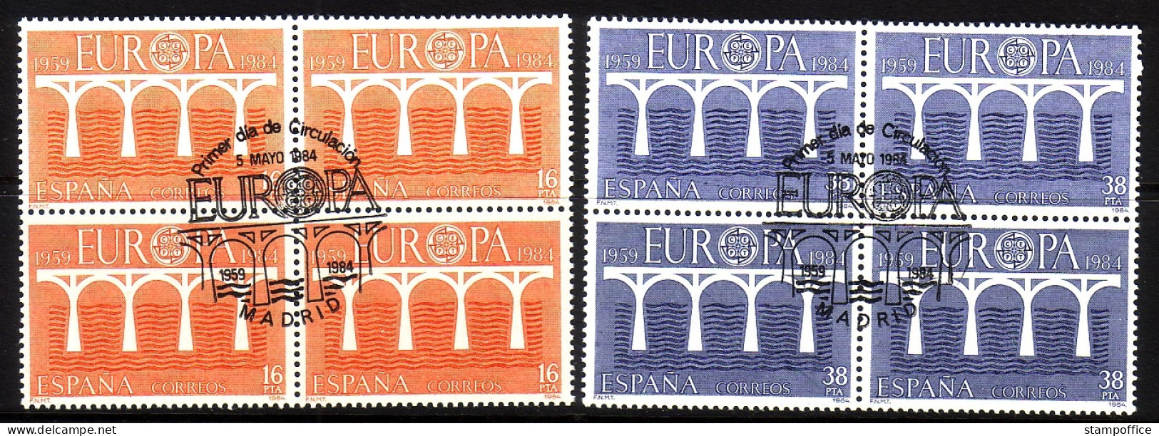 SPANIEN MI-NR. 2633-2634 O 4er BLOCK EUROPA 1984 BRÜCKE - 1984