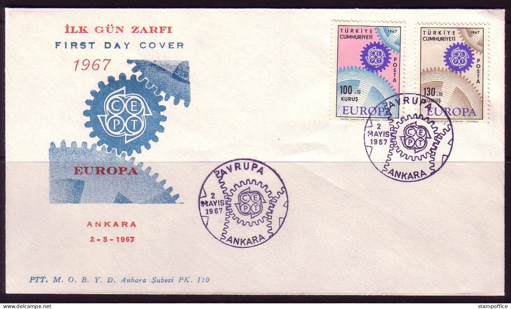 TÜRKEI MI-NR. 2044-2045 FDC EUROPA CEPT 1967 ZAHNRÄDER - 1967