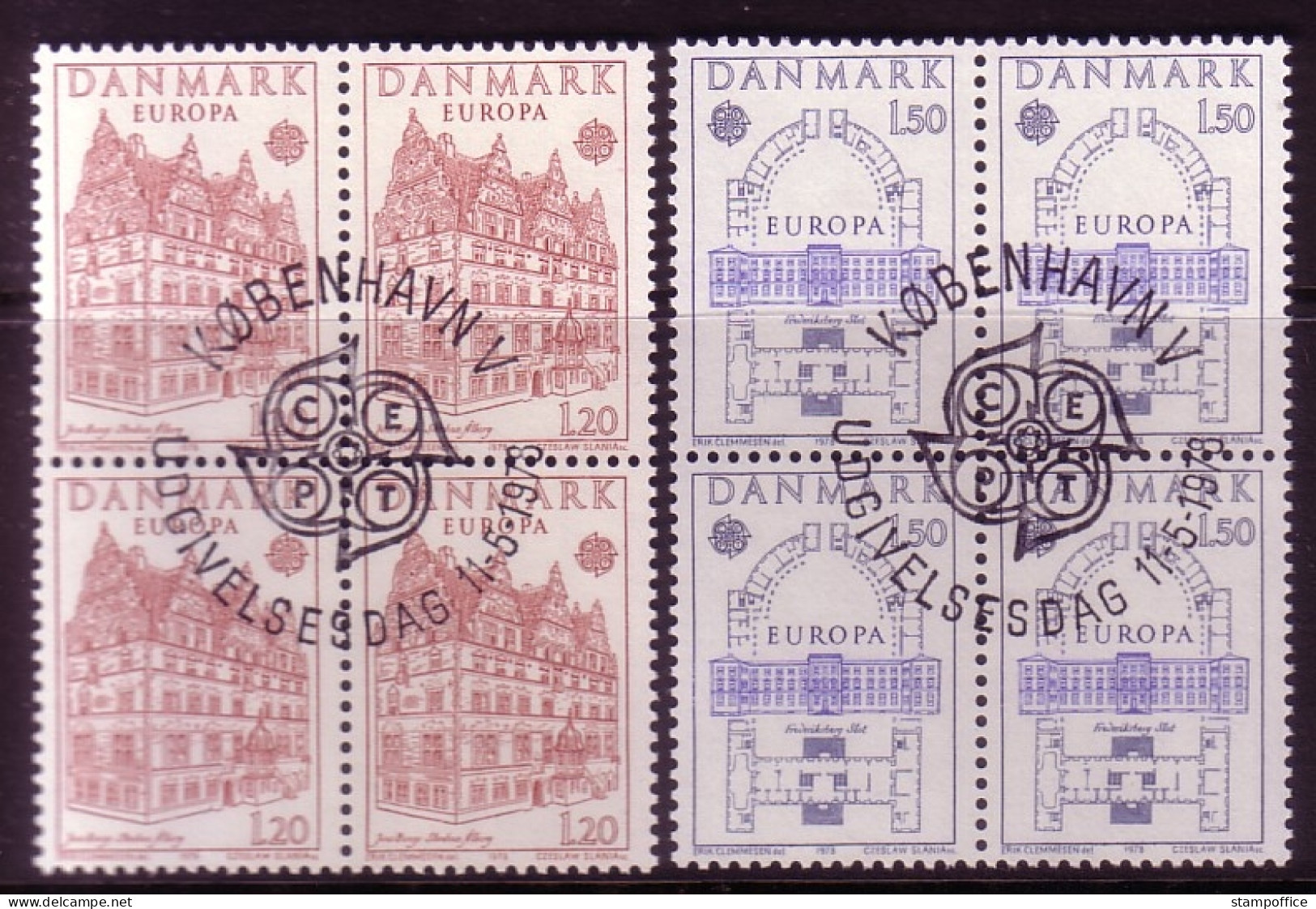 DÄNEMARK MI-NR. 662-663 GESTEMPELT(USED) 4er BLOCK EUROPA 1978 BAUDENKMÄLER SCHLOSS FREDERIKSBERG - 1978