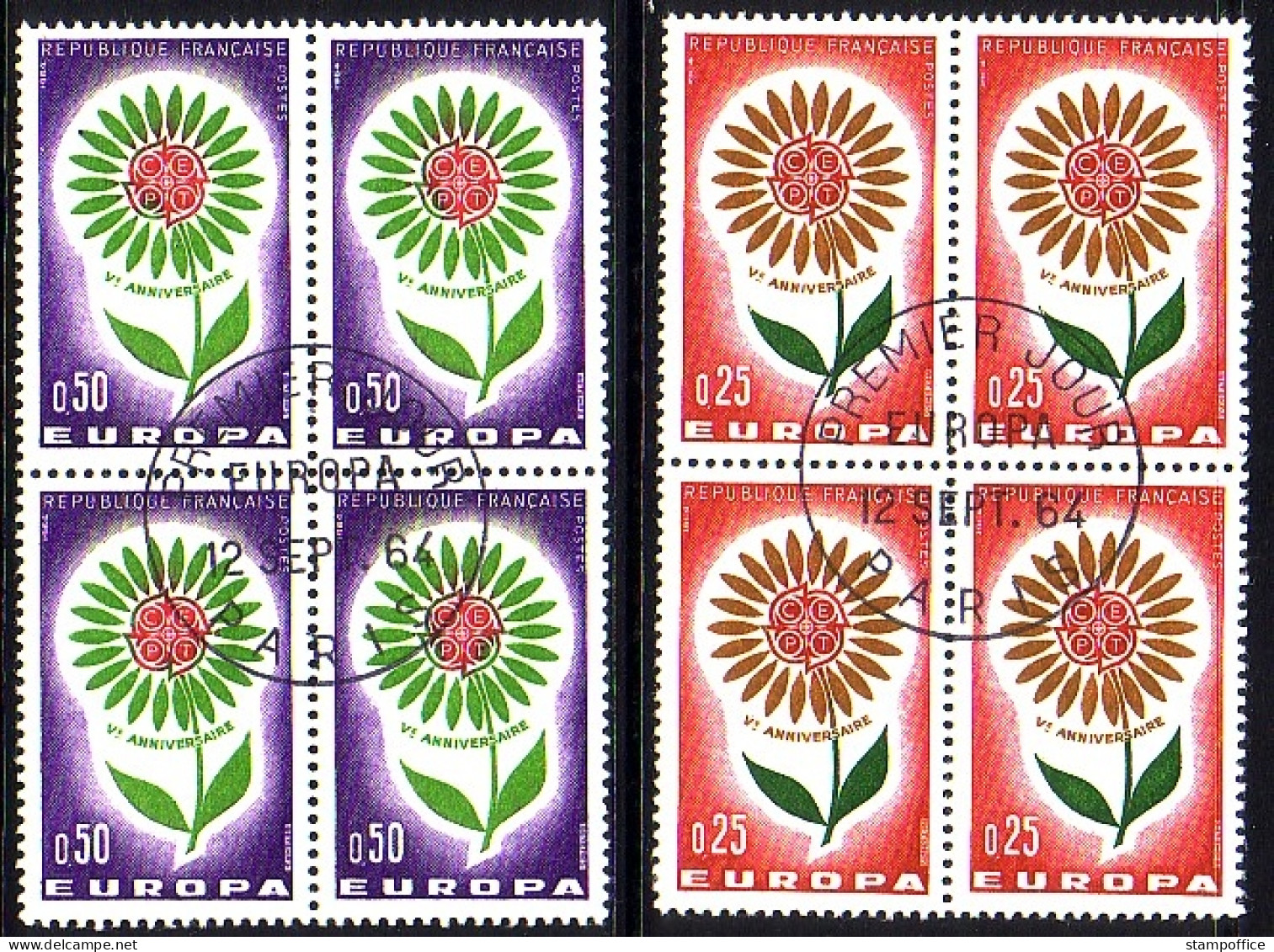 FRANKREICH MI-NR. 1490-1491 GESTEMPELT(USED) 4er BLOCK EUROPA 1964 STILISIERTE BLUME - 1964