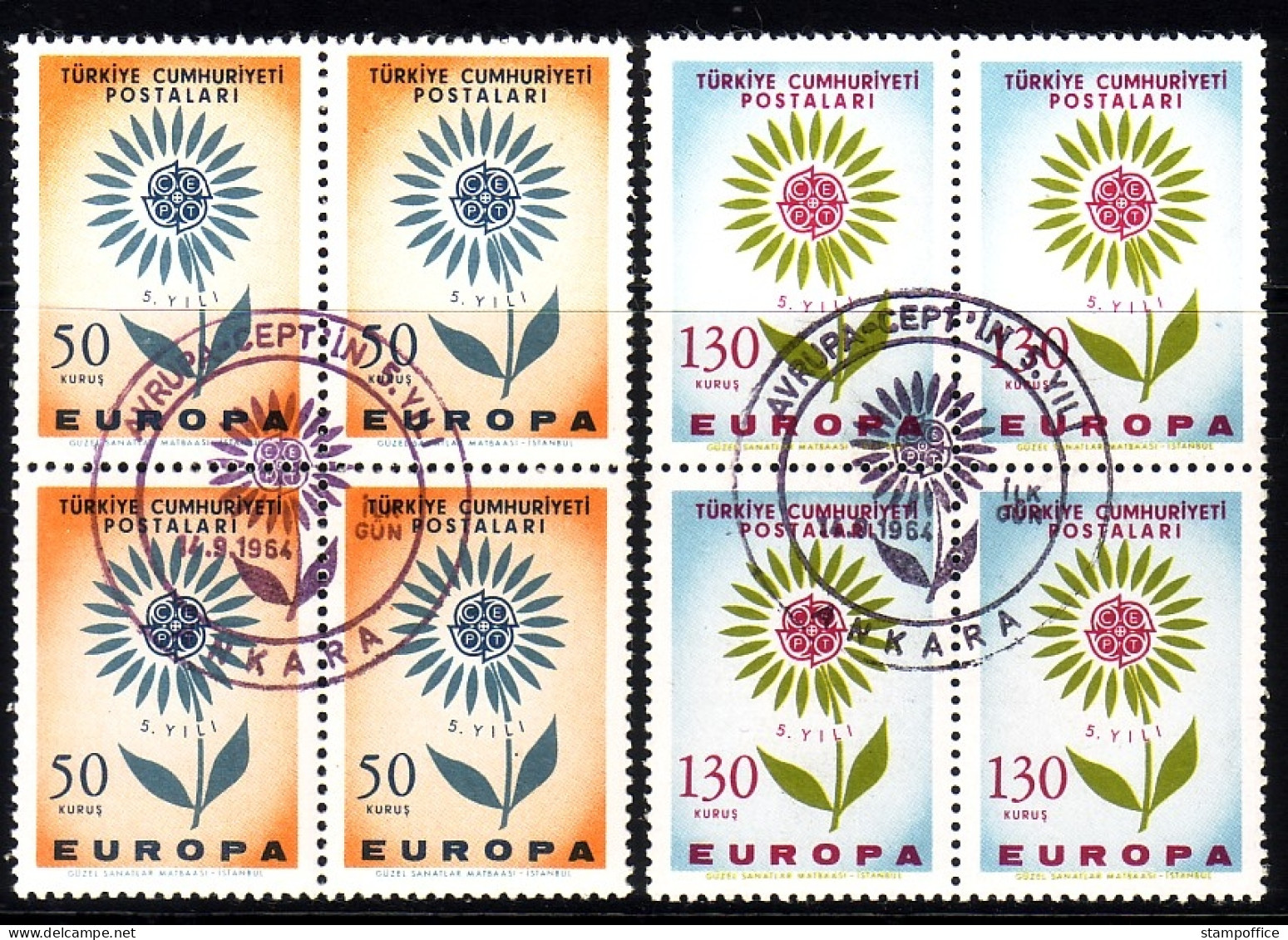 TÜRKEI MI-NR. 1917-1918 GESTEMPELT(USED) 4er BLOCK EUROPA 1964 - 1964