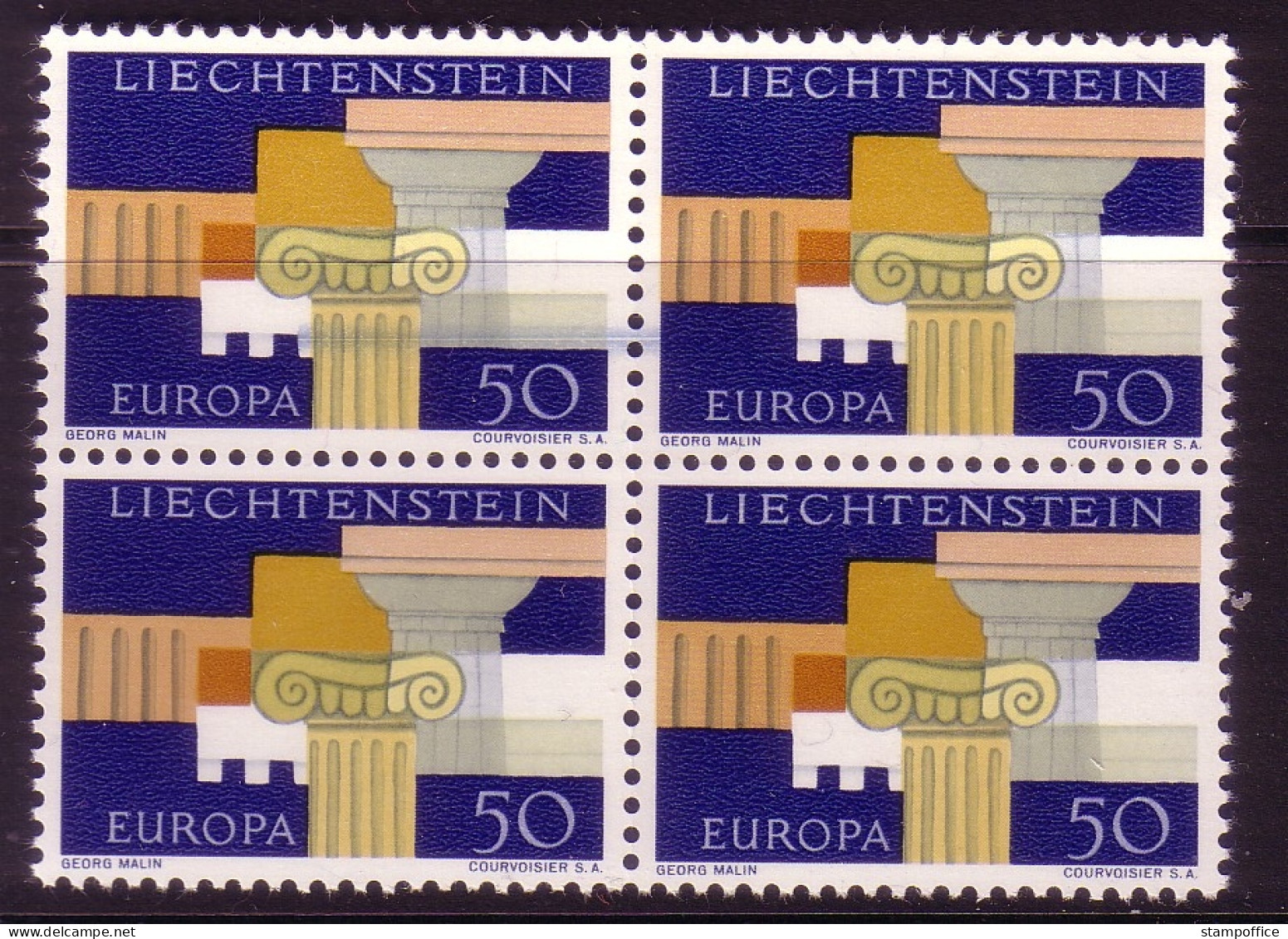 LIECHTENSTEIN MI-NR. 431 POSTFRISCH(MINT) 4er BLOCK EUROPA 1963 ARCHITEKTURELEMENTE - 1963