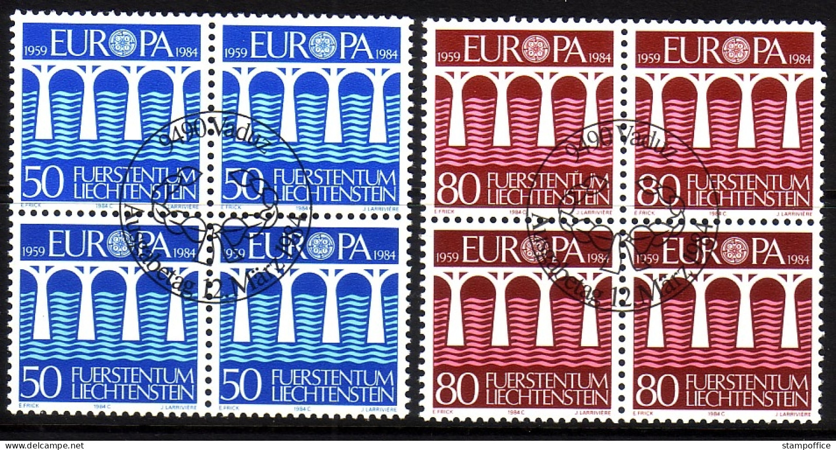 LIECHTENSTEIN MI-NR. 837-838 GESTEMPELT(USED) 4er BLOCK EUROPA 1984 BRÜCKE - 1984