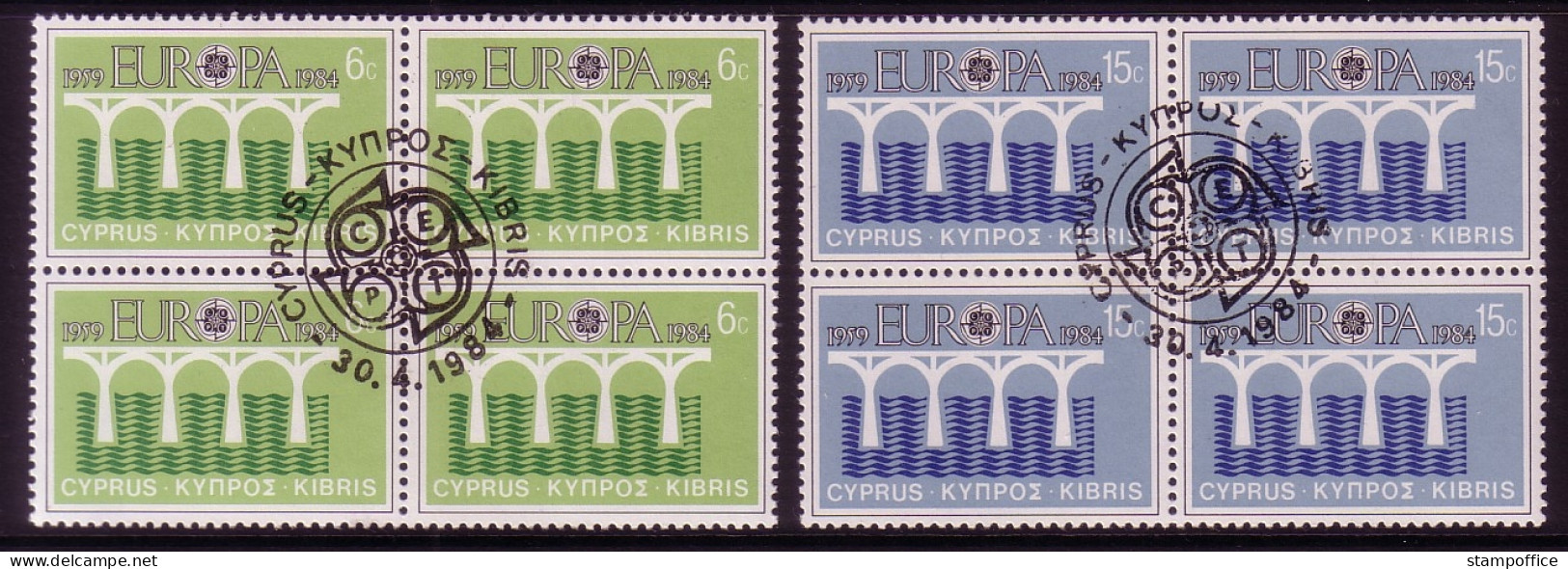 ZYPERN MI-NR. 611-612 GESTEMPELT(USED) 4er BLOCK EUROPA 1984 BRÜCKE - 1984