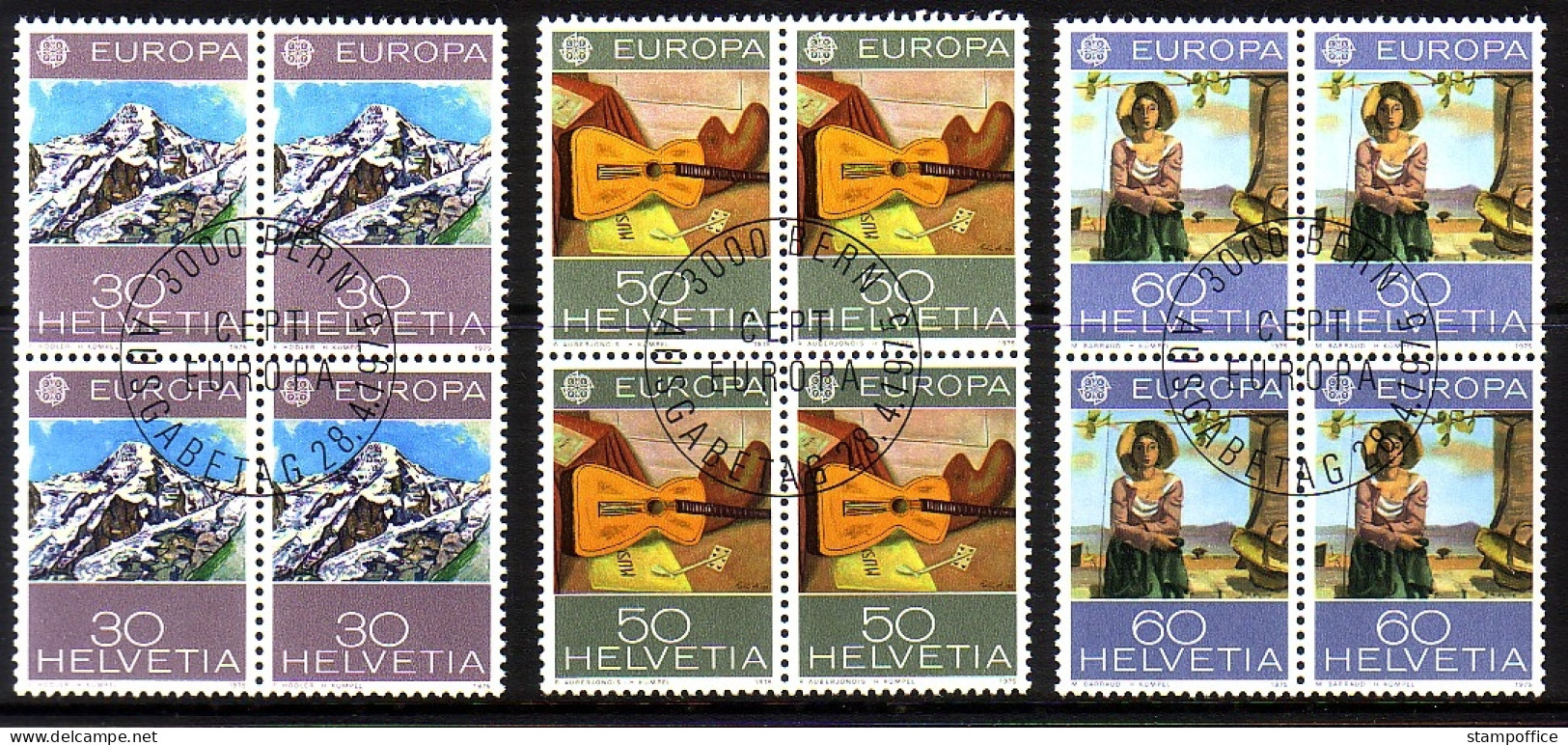 SCHWEIZ MI-NR. 1050-1052 GESTEMPELT(USED) 4er BLOCK EUROPA 1975 GEMÄLDE - 1975