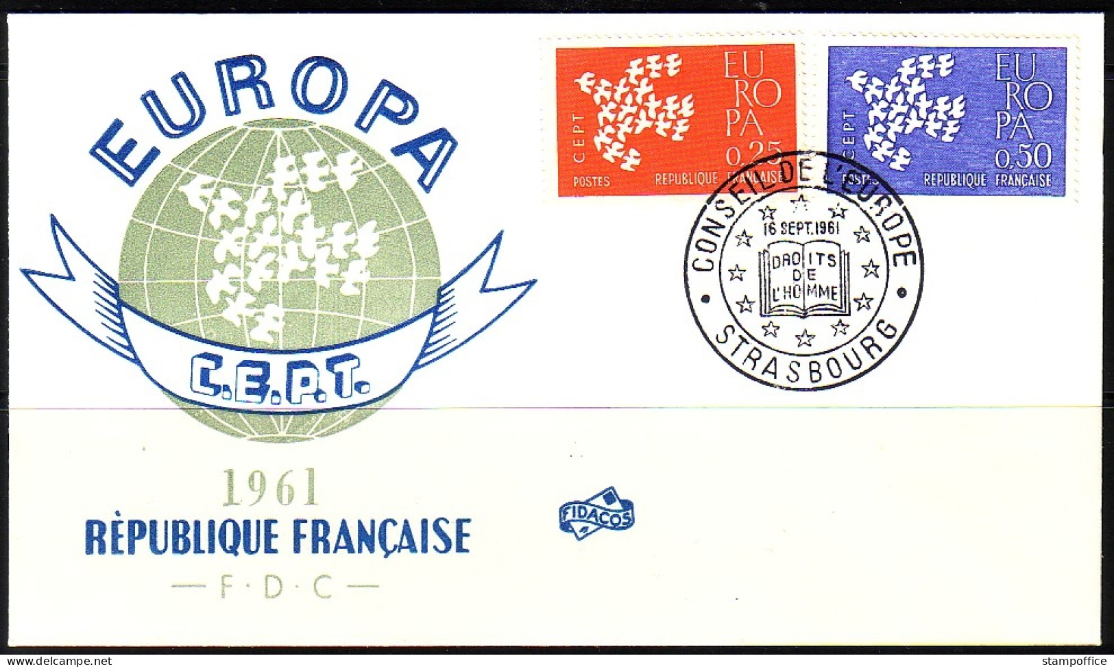 FRANKREICH MI-NR. 1363-1364 FDC CEPT 1961 TAUBE STEMPEL STRASBOURG - 1961