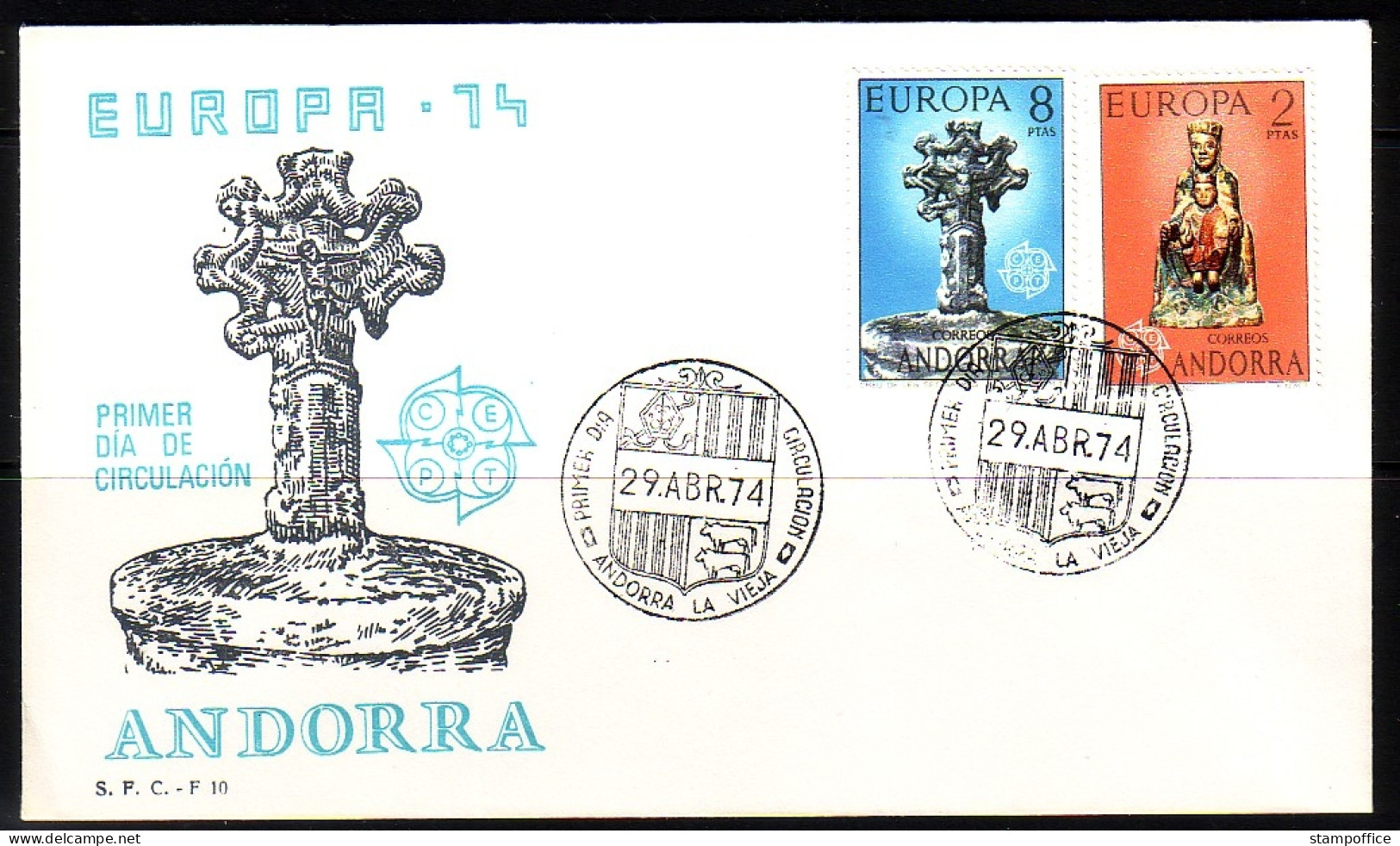 ANDORRA SPANISCH MI-NR. 88-89 FDC EUROPA CEPT 1974 SKULPTUREN MADONNA - Cartas & Documentos