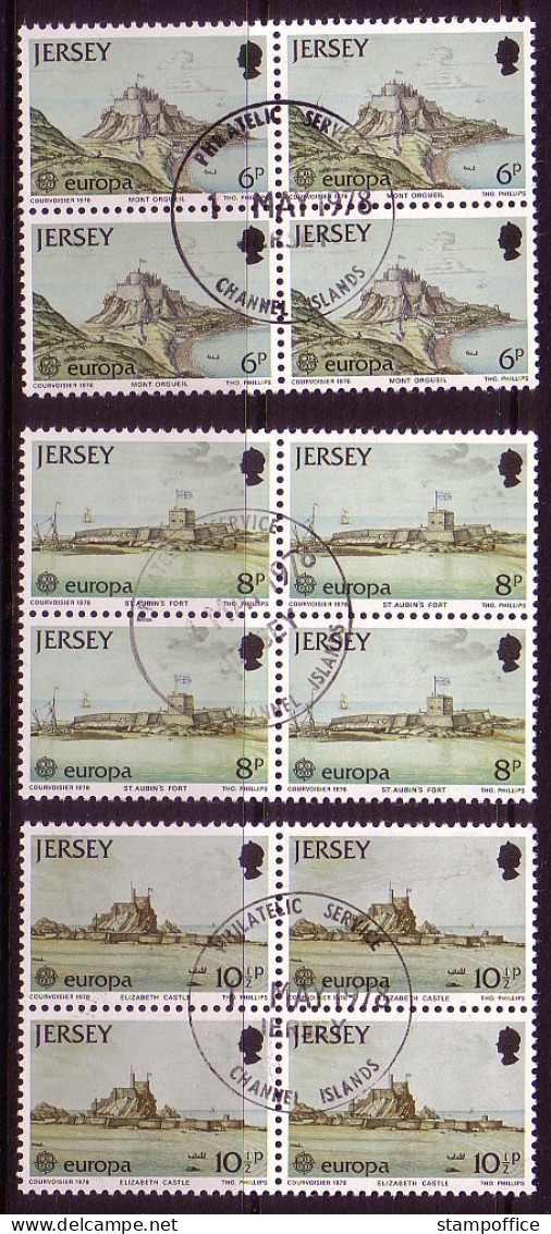 JERSEY MI-NR. 177-179 O 4er BLOCK EUROPA 1978 BAUDENKMÄLER SCHLOSS FESTUNG - 1978