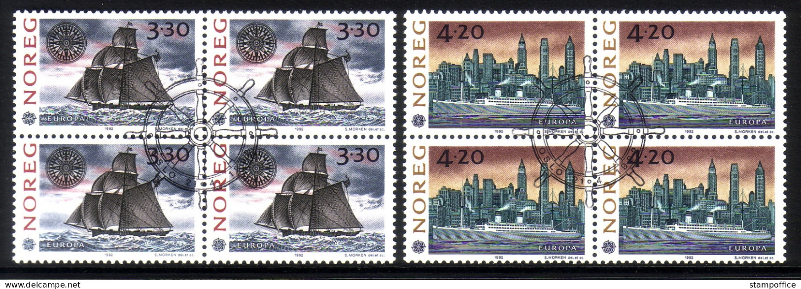 NORWEGEN MI-NR. 1096-1097 GESTEMPELT(USED) 4er BLOCK EUROPA 1992 ENTDECKUNG AMERIKAS - COLUMBUS SCHIFFE - 1992