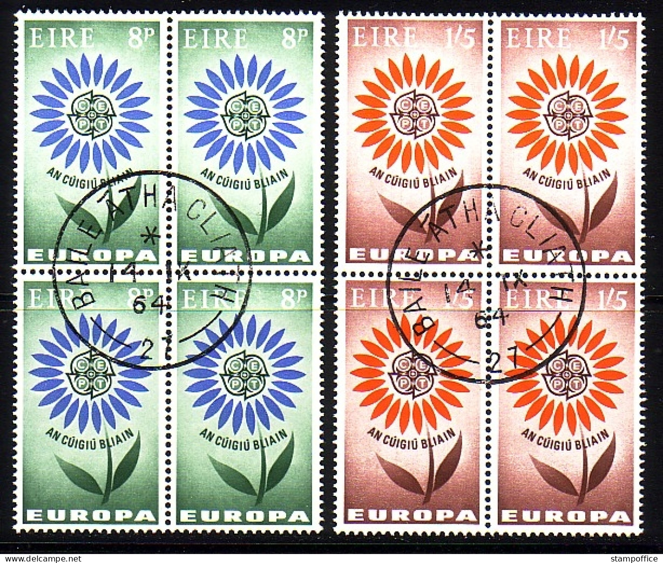 IRLAND MI-NR. 167-168 GESTEMPELT(USED) 4er BLOCK EUROPA 1964 STILISIERTE BLUME - 1964