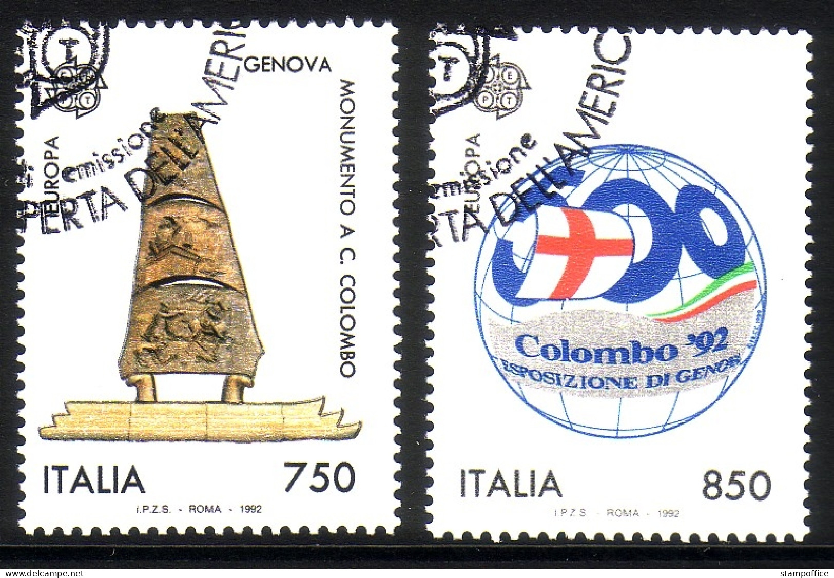 ITALIEN MI-NR. 2213-2214 GESTEMPELT(USED) EUROPA 1992 ENTDECKUNG AMERIKAS KOLUMBUS-DENKMAL - 1992