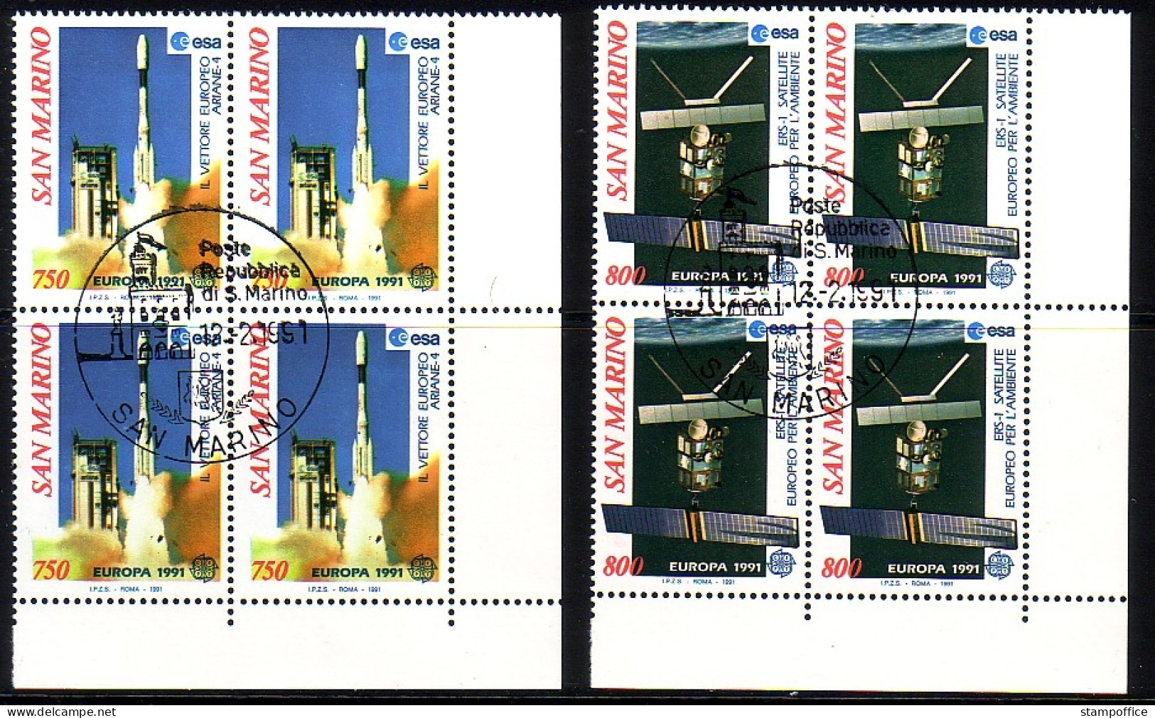 SAN MARINO MI-NR. 1465-1466 GESTEMPELT(USED) 4er BLOCK EUROPA 1991 EUROPÄISCHE WELTRAUMFAHRT - 1991