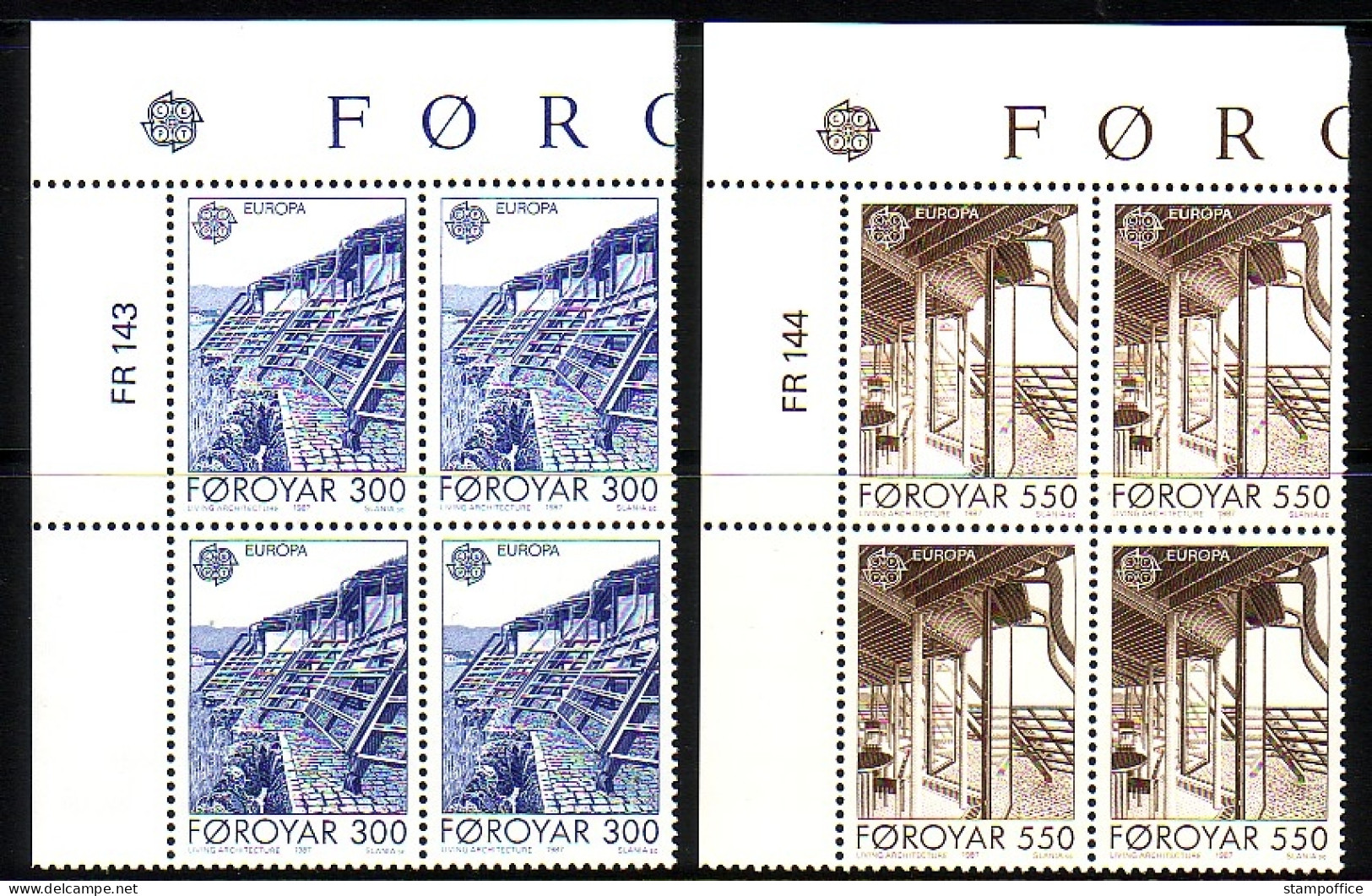 FÄRÖER MI-NR. 149-150 POSTFRISCH(MINT) 4er BLOCK EUROPA 1987 MODERNE ARCHITEKTUR HAUS DES NORDENS - 1987