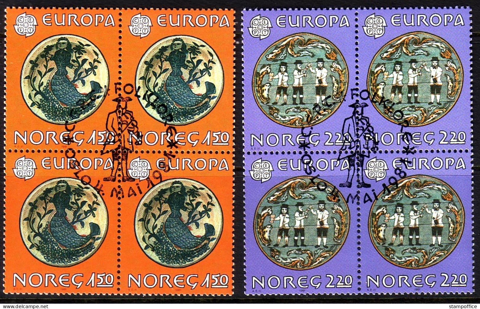 NORWEGEN MI-NR. 836-837 GESTEMPELT(USED) 4er BLOCK EUROPA 1981 FOLKLORE - 1981