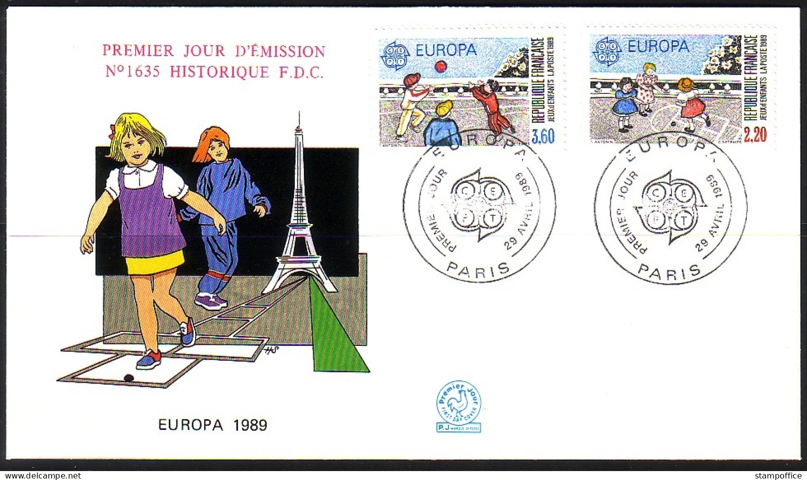 FRANKREICH MI-NR. 2716-2717 FDC EUROPA 1989 - KINDERSPIELE - 1989