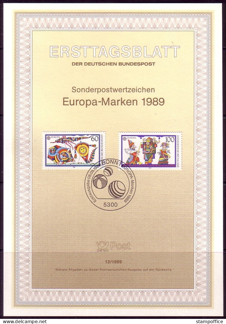 DEUTSCHLAND MI-NR. 1417-1418 O ERSSTAGSBLATT EUROPA 1989 KINDERSPIELE PUPPENTHEATER - 1989