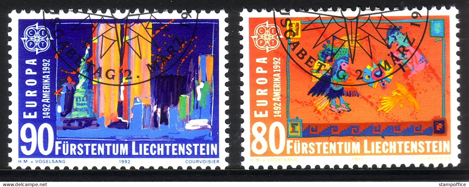 LIECHTENSTEIN MI-NR. 1033-1034 GESTEMPELT(USED) EUROPA 1992 ENTDECKUNG AMERIKAS COLUMBUS - 1992