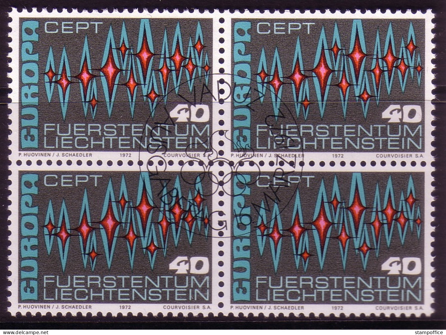 LIECHTENSTEIN MI-NR. 564 GESTEMPELT(USED) 4er BLOCK EUROPA 1972 STERNE - 1972