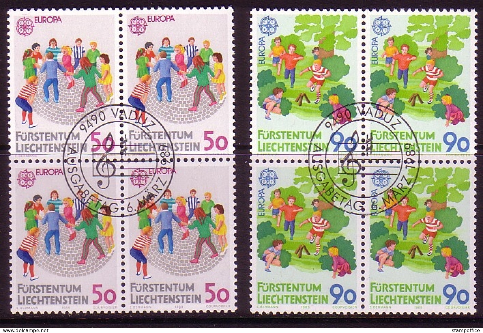 LIECHTENSTEIN MI-NR. 960-961 GESTEMPELT(USED) 4er BLOCK EUROPA 1989 KINDERSPIELE - 1989