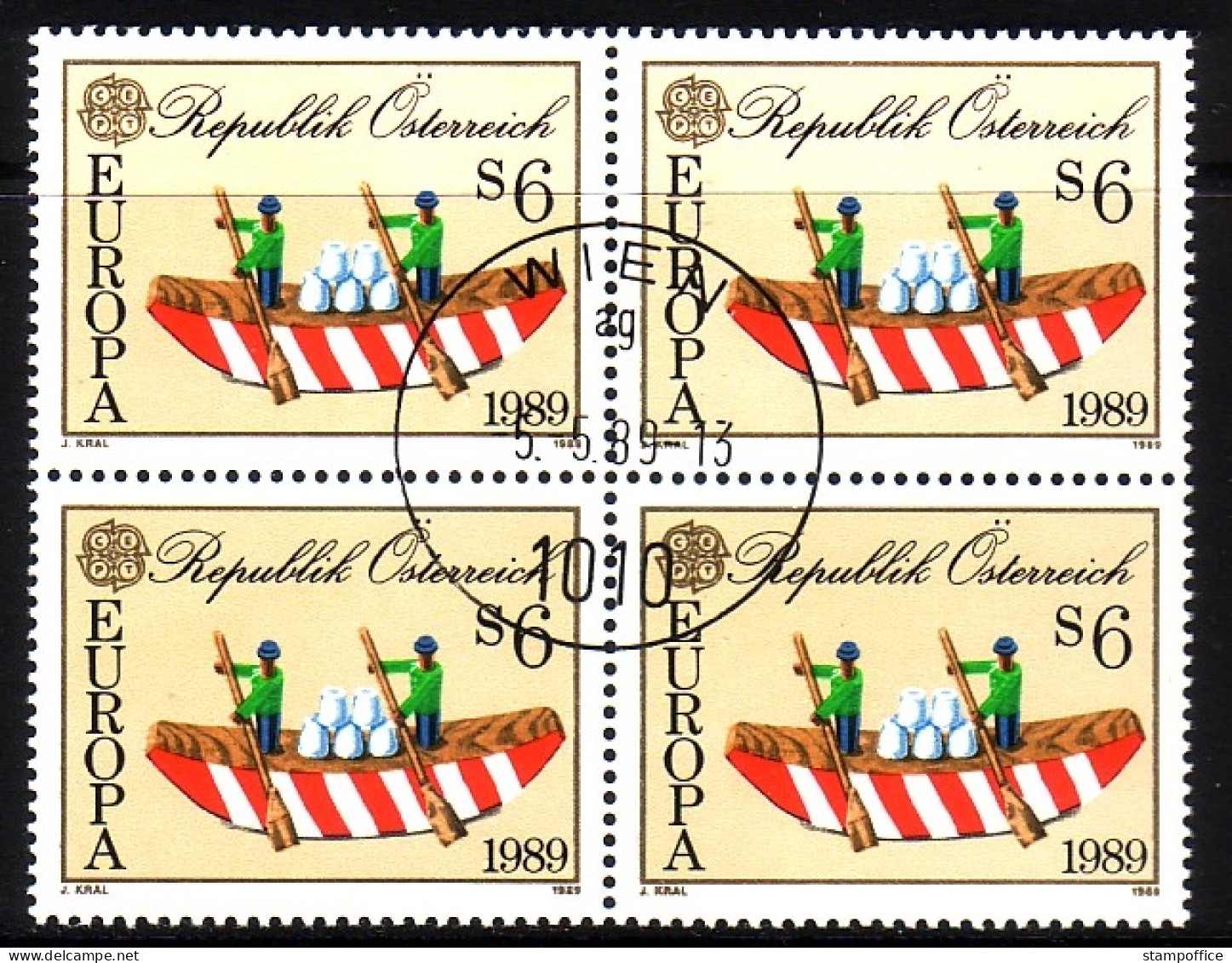 ÖSTERREICH MI-NR. 1956 GESTEMPELT(USED) 4er BLOCK EUROPA 1989 KINDERSPIELE HOLZSPIELZEUG - 1989