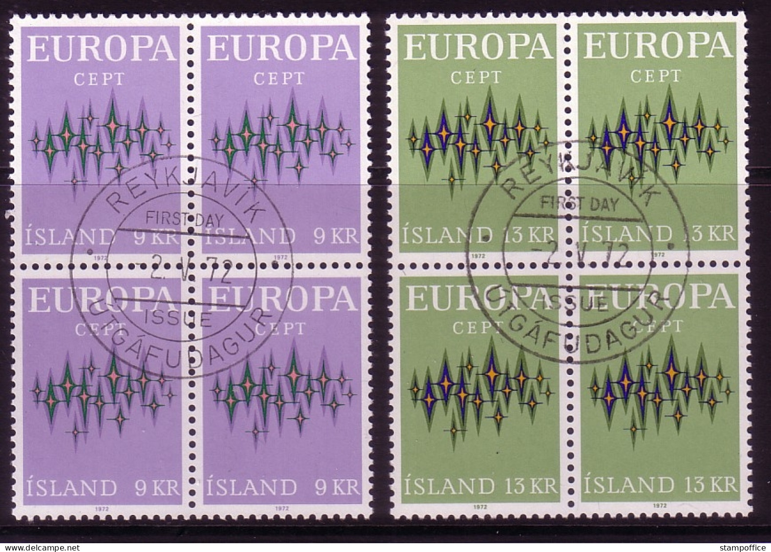 ISLAND MI-NR. 461-462 GESTEMPELT(USED) 4er BLOCK EUROPA 1972 STERNE - 1972