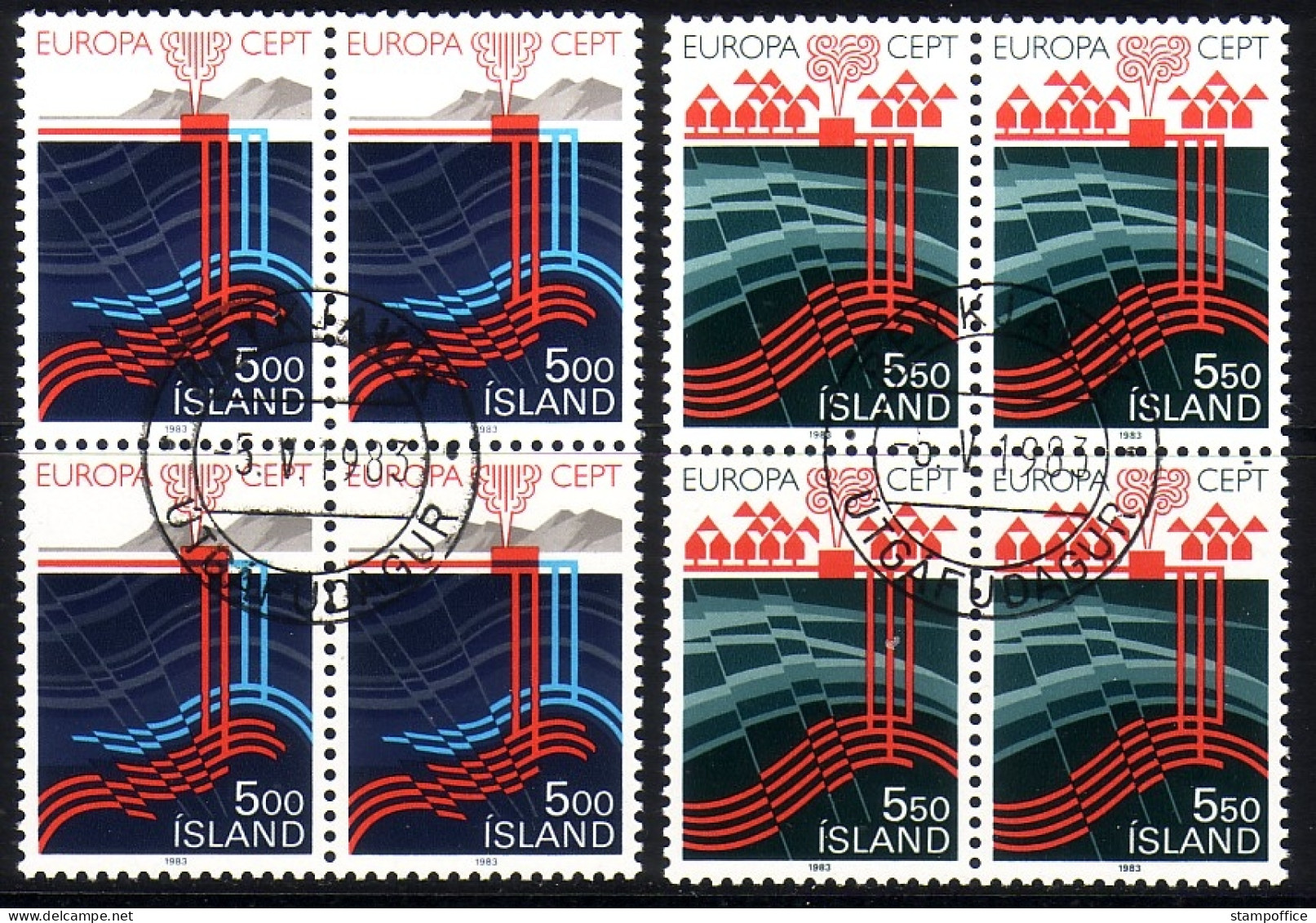 ISLAND MI-NR. 598-599 GESTEMPELT(USED) 4er BLOCK EUROPA 1983 GROSSE WERKE ERDWÄRME - 1983