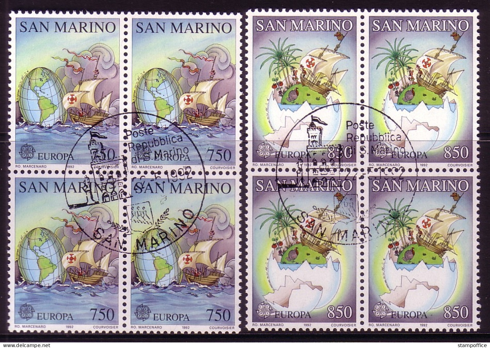 SAN MARINO MI-NR. 1508-1509 GESTEMPELT(USED) 4er BLOCK EUROPA 1992 ENTDECKUNG AMERIKAS COLUMBUS - 1992