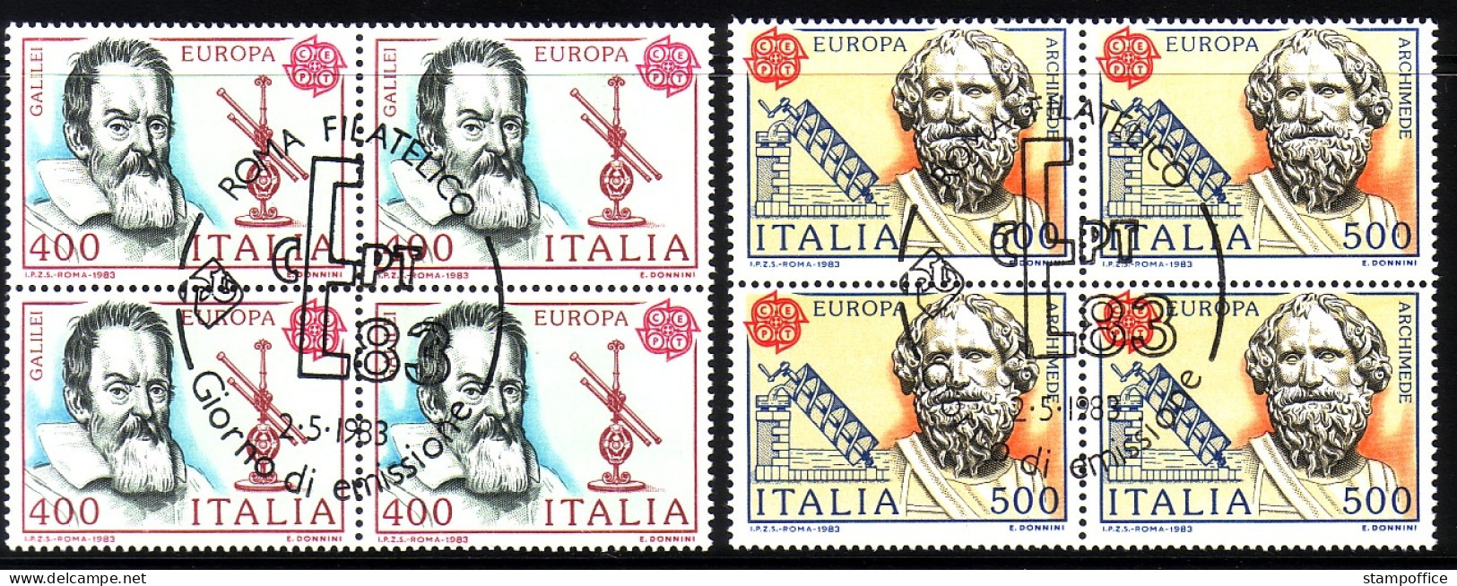 ITALIEN MI-NR. 1842-1843 O 4er BLOCK EUROPA CEPT 1983 GROSSE WERKE GALILEI ARCHIMEDES - 1983