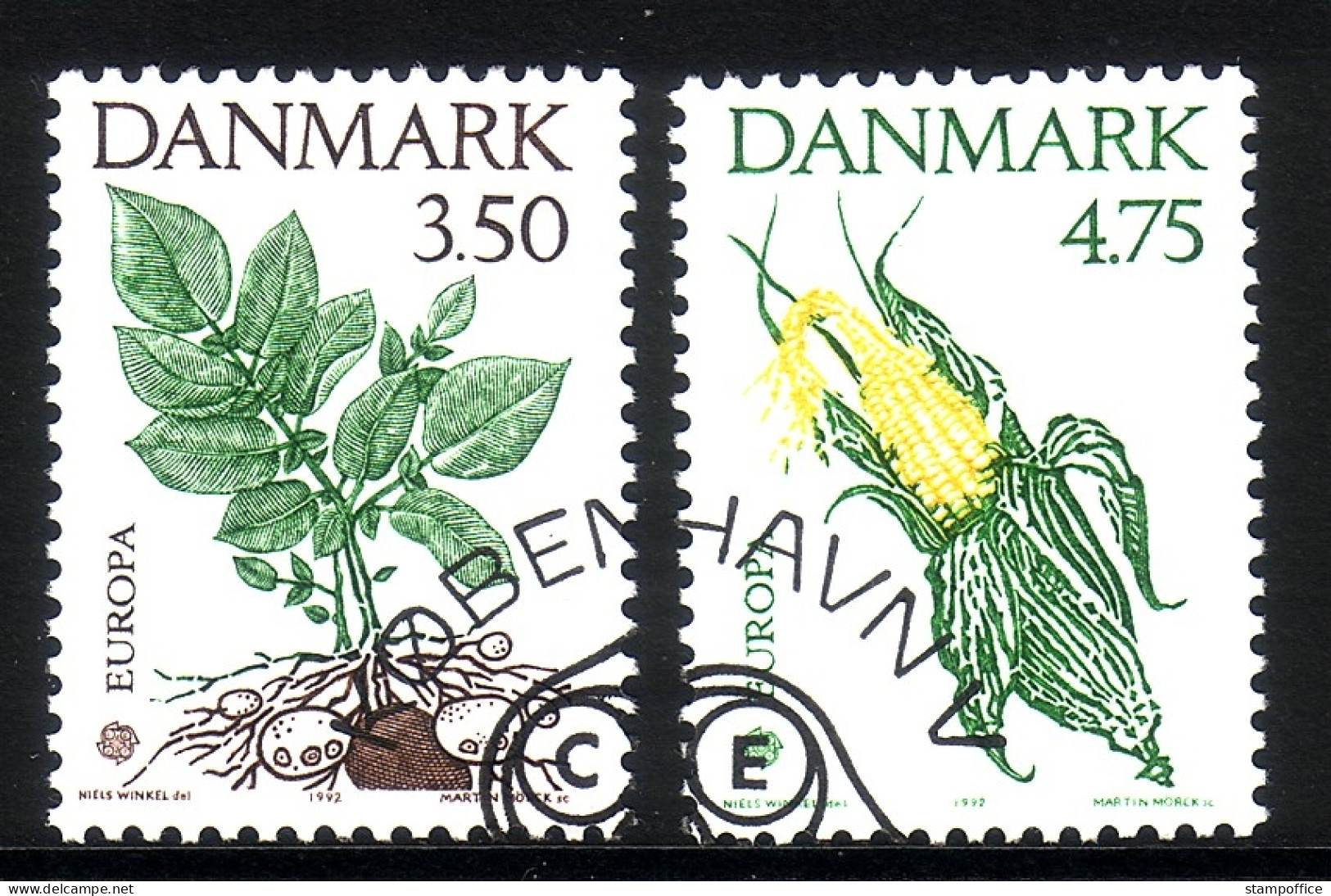 DÄNEMARK MI-NR. 1025-1026 GESTEMPELT(USED) EUROPA 1992 ENTDECKUNG AMERIKAS KARTOFFELPFLANZE MAISKOLBEN - 1992