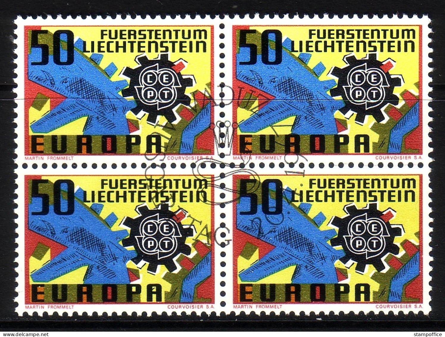 LIECHTENSTEIN MI-NR. 474 GESTEMPELT(USED) 4er BLOCK EUROPA 1967 ZAHNRÄDER - 1967