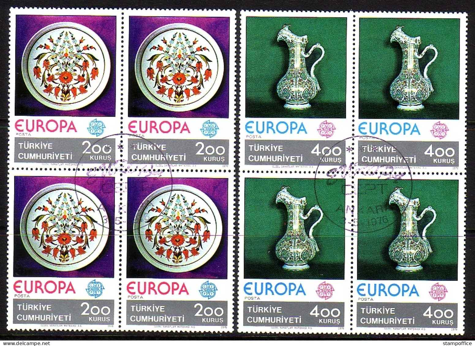 TÜRKEI MI-NR. 2385-2386 GESTEMPELT(USED) 4er BLOCK EUROPA 1976 KUNSTHANDWERK - 1976