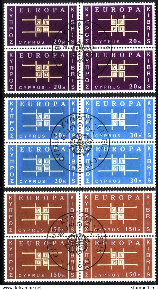 ZYPERN MI-NR. 225-227 GESTEMPELT(USED) 4er BLOCK EUROPA 1963 - 1963