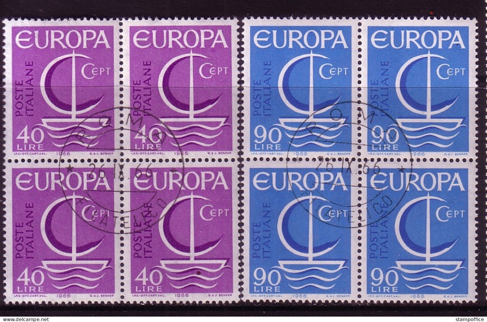 ITALIEN MI-NR. 1215-1216 GESTEMPELT(USED) 4er BLOCK EUROPA 1966 SEGEL - 1966