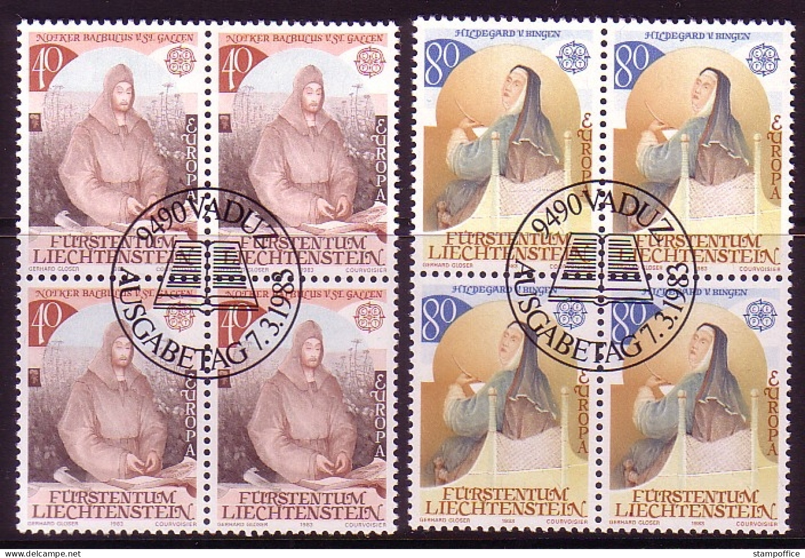 LIECHTENSTEIN MI-NR. 816-817 GESTEMPELT(USED) 4er BLOCK EUROPA 1983 GROSSE WERKE HILDEGARD VON BINGEN - 1983