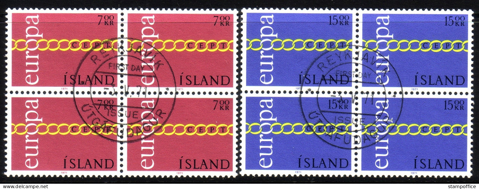 ISLAND MI-NR. 451-452 GESTEMPELT(USED) 4er BLOCK EUROPA 1971 KETTE - 1971