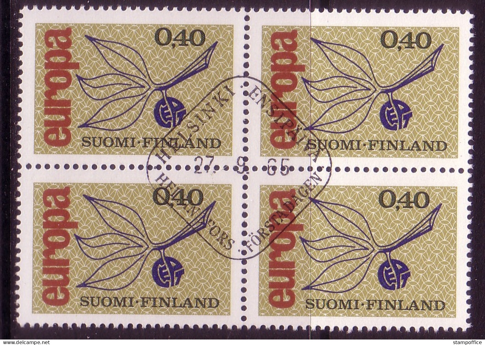 FINNLAND MI-NR. 608 O 4er BLOCK EUROPA 1965 - ZWEIG - 1965